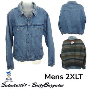 VTG Wrangler Hero Flannel Blanket Lined Mens 2XLT Denim Jean Jacket Trucker TALL